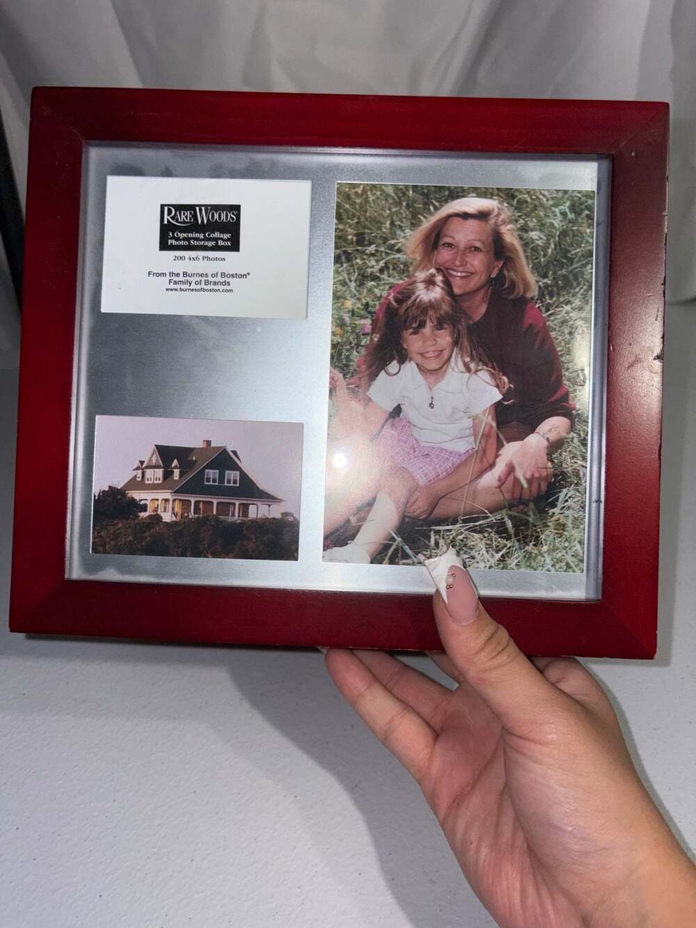 Rare Woods 3 Opening Collage Photo Storage Box 200 4x6 Photos Cherry Finish